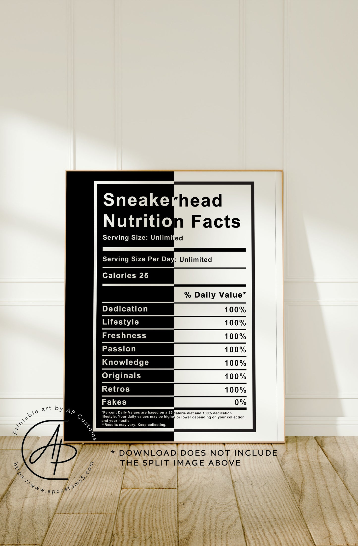 Sneakerhead Nutrition Facts | Sneaker Art | Digital Download