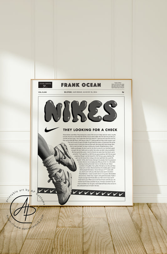 Frank Ocean - Nikes Lyrics | Sneaker Art | Digital Download
