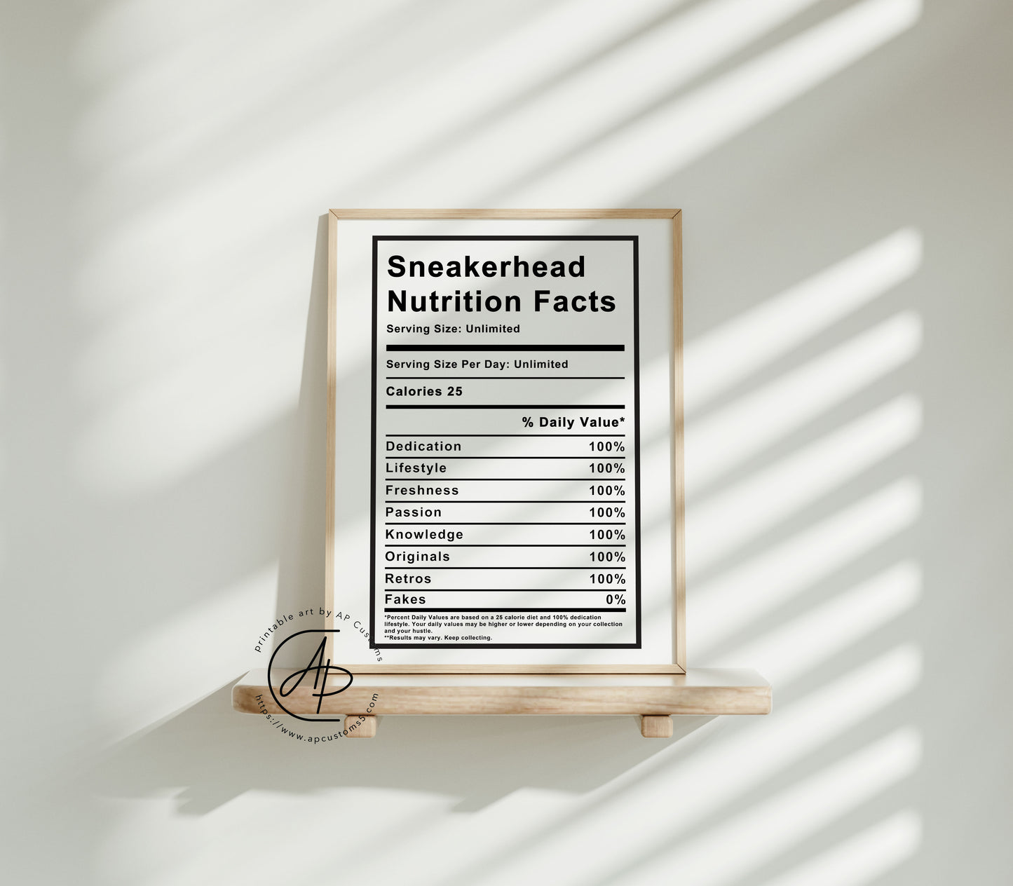 Sneakerhead Nutrition Facts | Sneaker Art | Digital Download