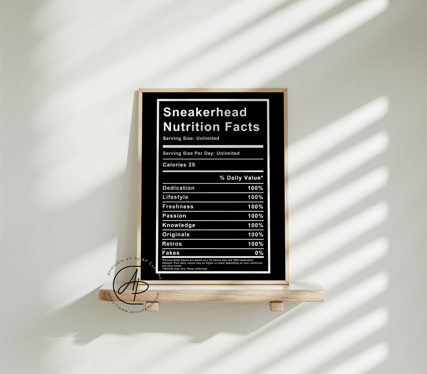 Sneakerhead Nutrition Facts | Sneaker Art | Digital Download