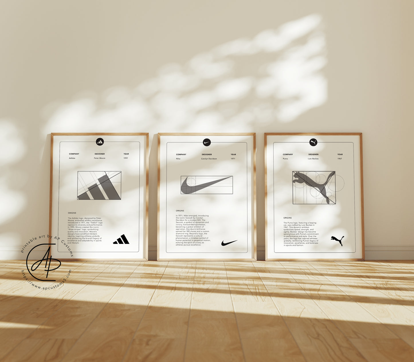 Set of 3: Adidas, Nike, Puma | Sneaker Art | Digital Download
