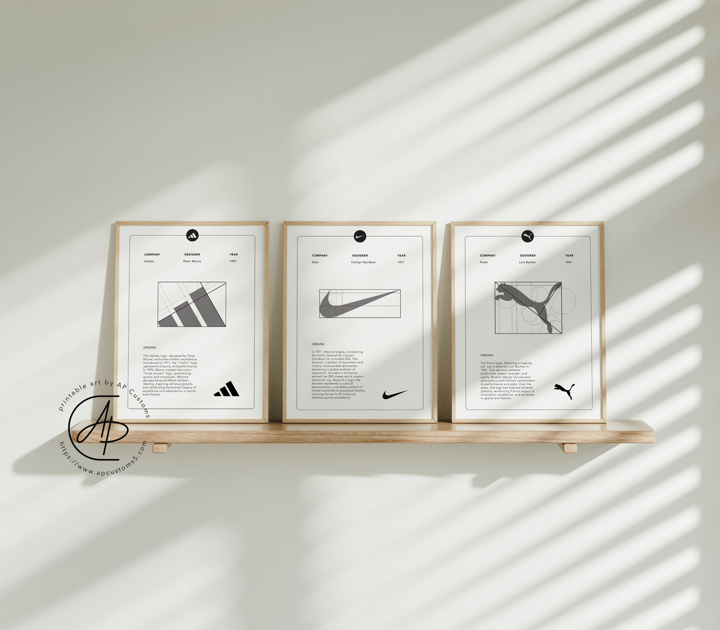 Set of 3: Adidas, Nike, Puma | Sneaker Art | Digital Download
