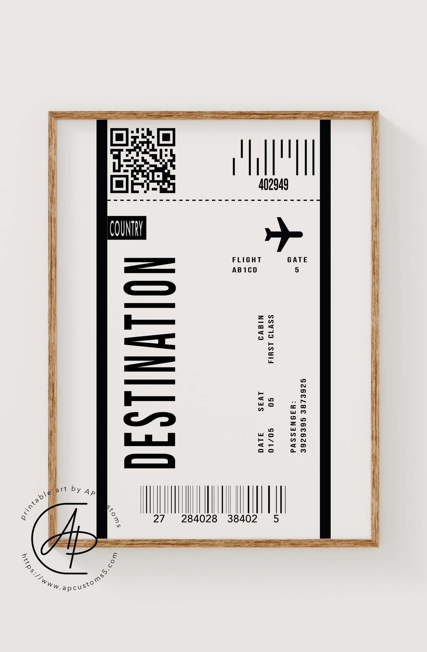 Flight Ticket | Destination Art | Digital Download