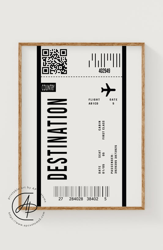 Flight Ticket | Destination Art | Digital Download