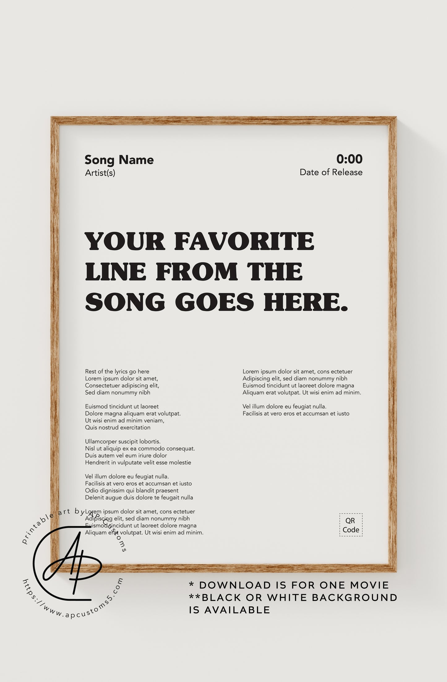 Choose Your Song Lyric | Music Art | Digital Download