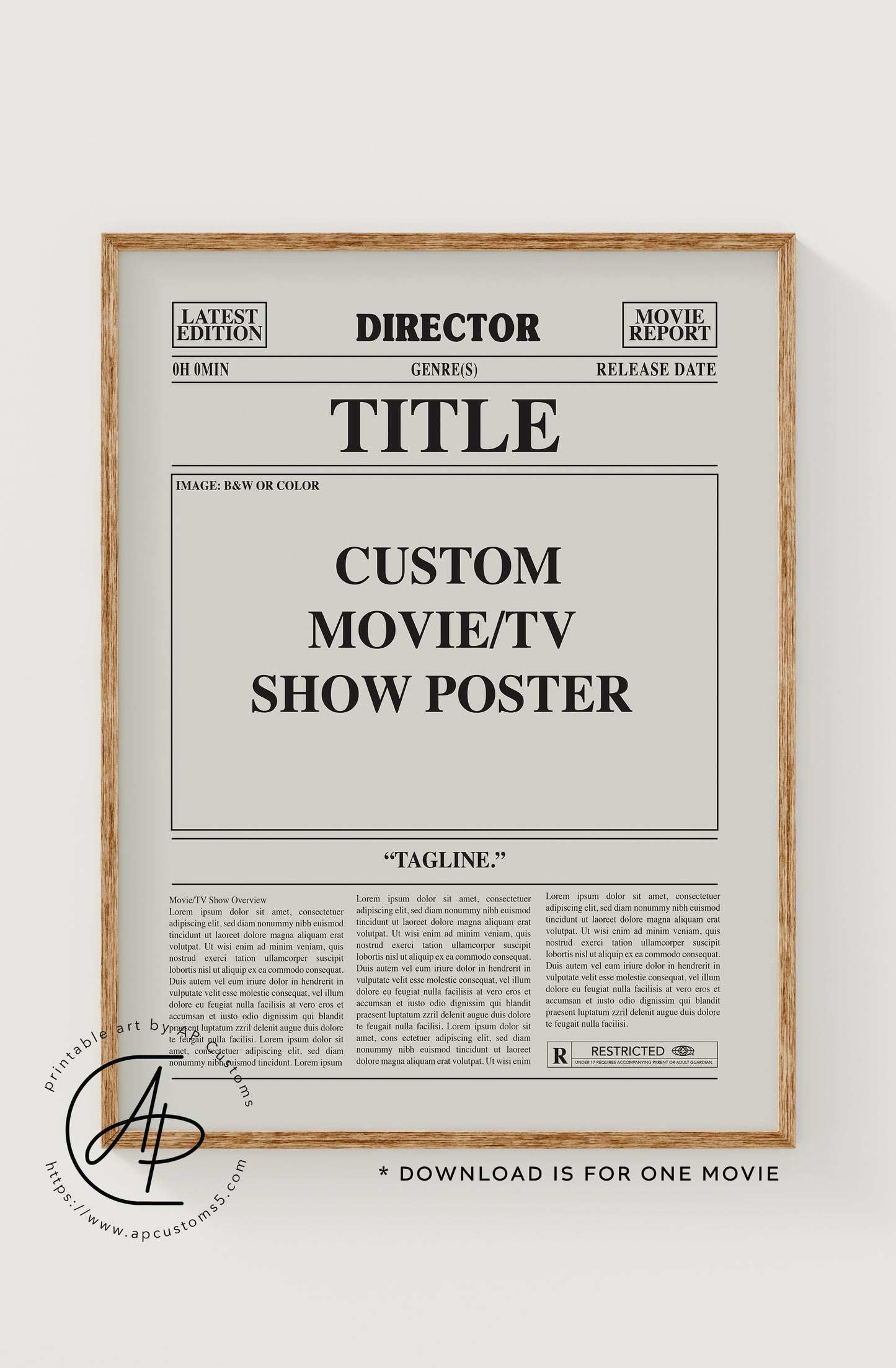 Retro Newspaper Movie/TV Show Poster | Film Art | Digital Download