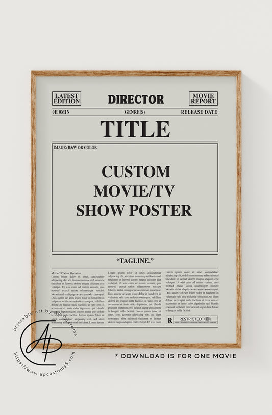 Retro Newspaper Movie/TV Show Poster | Film Art | Digital Download